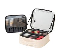 Auricrest Travel Makeup Bag - Auricrest Beauty Reformation Travel Makeup Bag with Adjustable Dividers with LED Mirror (Beige)