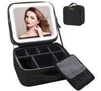 Auricrest Travel Makeup Bag, Auricrest Makeup Case with LED Lighted Make up Case with Mirror 3 Color Setting Cosmetic Makeup Box Organizer, Waterproof Portable Vanity Station (H)