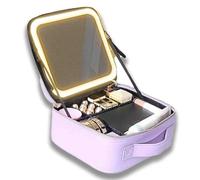 Auricrest Travel Makeup Bag with Adjustable Dividers LED Light Mirror | Portable Waterproof Hanging Cosmetic Organizer for Toiletries Storage (Purple)