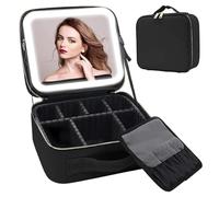 Auricrest Travel Makeup Bag, with LED Lighted Make up Case with Mirror 3 Color Setting Cosmetic Makeup Box Organizer, for Travel and Daily (Black)