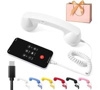 Auricular de teléfono retro, receptor de línea fija con cable USB/Tipo C de 0,13 pulgadas con micrófono y altavoz, compatible con iPhone y Android.