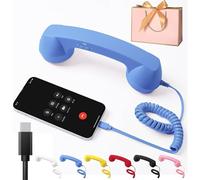 Auricular de teléfono retro, receptor de línea fija con cable USB/Tipo C de 0,13 pulgadas con micrófono y altavoz, compatible con iPhone y Android.