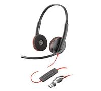 Auricular Poly Blackwire 3220 con cable - Micrófono con cancelación de ruido - Diseño estéreo - Conexión a PC/Mac mediante USB-C o USB-A - Funciona con Teams y Zoom