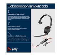 Auricular poly blackwire 5210 + adaptador usb-c/a/ con micrófono/ jack 3.5mm/ negro