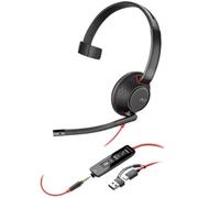 Auricular Poly Blackwire 5210 + Adaptador USB-C/A/ con Micrófono/ Jack 3.5mm/ Negro