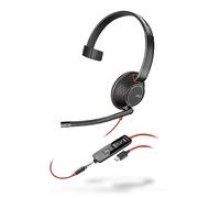 Auricular Poly Blackwire 5210 con cable (Plantronics), Micrófono de brazo flexible con cancelación de ruido, Diseño monoaural, Conexión a PC o teléfono móvil mediante USB-C, USB-A o conector de 3,5 mm