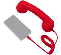 Auricular retro para teléfono celular, USB-C vintage con control de volumen y botón de respuesta, receptor de teléfono con cable en espiral para teléfonos celulares y portátiles, rojo