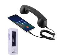 Auricular retro para teléfono, receptor de mango de línea fija estilo retro tipo C, receptor de teléfono celular de mano clásico con cable para todos los teléfonos celulares (negro, 3.5 mm)