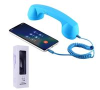 Auricular retro para teléfono, receptor de mango de línea fija estilo retro tipo C, receptor de teléfono celular de mano clásico con cable para todos los teléfonos celulares (azul, 3.5 mm)