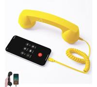 Auricular retro para teléfono, receptor de teléfono con cable de estilo vintage para teléfonos móviles, mango clásico de línea fija con altavoz y micrófono para llamadas y videollamadas (amarillo)