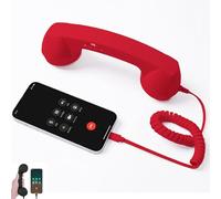 Auricular retro para teléfono, receptor de teléfono con cable de estilo vintage para teléfonos móviles, mango clásico de línea fija con altavoz y micrófono para llamadas y videollamadas (rojo)
