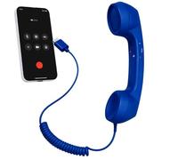 Auricular retro para teléfonos celulares enchufable contestador de mano | Auricular retro con micrófono para videoconferencias, llamadas y reuniones, color azul