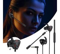Auriculares Aislantes Ruido Micrófono Remoto en la Oreja 3,5 mm D08 con Cable Estéreo Auriculares duales Micrófono Gancho para la Oreja Juegos con Cable Headse Cable Divisor (Red, One Size)