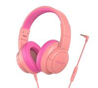 Auriculares Blackview FitBuds K1 con cable Jack 3.5 mm para niños, micrófono y limitador de volumen, sonido 3D, color rosa