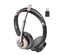 Auriculares Bluetooth, auriculares inalámbricos con micrófono con cancelación de ruido, tiempo de conversación de 26 horas para PC/Oficina/Zoom/Skype, oro rosa