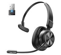 Auriculares Bluetooth con adaptador USB, auriculares Bluetooth para camionero con micrófono con cancelación de ruido AI y botón de silencio, 50 horas, auriculares inalámbricos de una sola oreja para