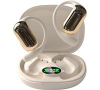 Auriculares Bluetooth con gancho para la oreja, pantalla LED y micrófono con cancelación de ruido para deportes, entrenamiento y running (beige)