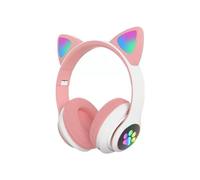 Auriculares Bluetooth con orejas de gato para niñas, auriculares estéreo plegables con luz LED / PS4 / PC / Tablet / TV (rosa + blanco)