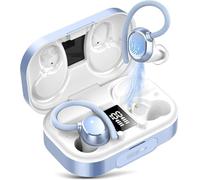 Auriculares Bluetooth deportivos, inalámbricos Bluetooth 5.3 con micrófono HD, sonido excepcional, 120 horas de tiempo de reproducción, IP7, resistentes al agua con gancho, azul