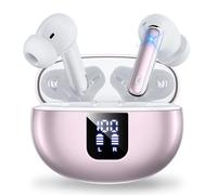 Auriculares Bluetooth intrauditivos, Auriculares inalámbricos ANC Bluetooth 5.4, 36H Tiempo de reproducción Pantalla LED, Modo Transparencia Cascos Sonido estéreo con Graves Profundos（Oro Rosa）