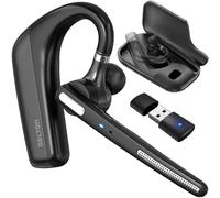 Auriculares Bluetooth ultraligeros con micrófono con cancelación de Ruido, Auricular Bluetooth con Funda de Carga, dongle USB de emparejamiento automático para PC/portátil, Compatible con MS Teams