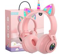 Auriculares Bluetooth Unicorn Kids, auriculares inalámbricos plegables con micrófono, control de volumen, diseño rosa para niños.