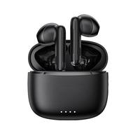 Auriculares Bluetooth Vention ELF E03 NBHB0 en negro, con estuche de carga, ofrecen 6 horas de autonomía, perfectos para disfrutar de música y realizar llamadas con total comodidad.