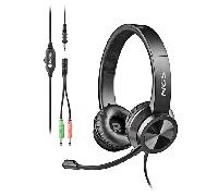 NGS MSX11 Pro - Auricular Stereo Micrófono Ajustable, Conexión Jack 3.5mm y Adaptador Doble Jack, 20 Hz, Negro