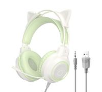 Auriculares con cable para juegos, orejas de gato, lindas iluminaciones, auriculares con cable para juegos de PC, para mujeres, niñas, adolescentes, adultos, escuchar música, estudiar videos, ver
