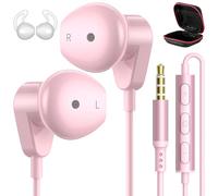 Auriculares con cable para MacBook Pro Air Laptop, auriculares con cable jack de 3,5 mm con micrófono y control de volumen para iPhone/Samsung/Android/PC/consola de juegos/niños/escuela, color rosa