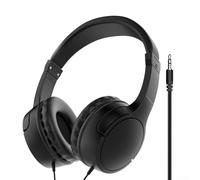 Auriculares con cable sobre la oreja con conector de 3,5 mm para teléfonos inteligentes, tabletas y pianos eléctricos, color negro, ajuste ajustable, almohadillas de algodón, sonido inmersivo, juegos