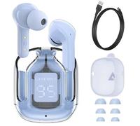 Auriculares con Reducción de Ruido y Sonido de Alta Fidelidad Tecnología Acústica Original Pantalla LED para Desplazamientos y Viajes Auriculares Inalámbricos Grises/Azules