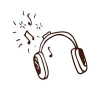 Auriculares con una canción que suena con notas auriculares Pegatinas de pared de vinilo 54.6x58.9cm Embellecimiento de paredes Café