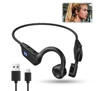 Auriculares Conducción Osea Bluetooth 5.3 Cascos Open Ear Inalámbricos con Reproductor MP3, IPX5 Deportivos Auriculare Inalambricos Oseos con LCD Pantalla HiFi Microfono para Ciclismo Correr Fitness