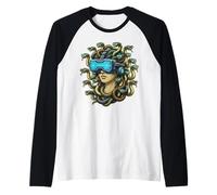 Auriculares Cyberpunk Medusa VR Divertidos de mitología Griega, Arte Gamer Camiseta Manga Raglan