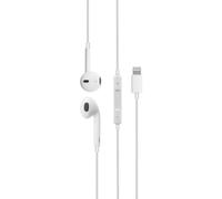 Auriculares DCU con cable compatibles Apple con micrófono y control de volumen en blanco