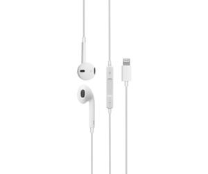 Auriculares DCU con cable compatibles Apple con micrófono y control de volumen en blanco