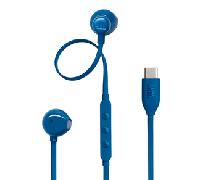JBL Tune 305 C USB-C Auriculares intraaurales con micrófono y audio de alta resolución, cable plano antienredos, 3 botones de control, control de preajustes de volumen y EQ, en azul