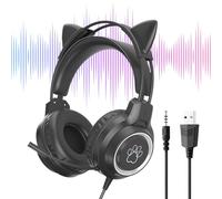 Auriculares de computadora con cable, orejas de gato ergonómicamente iluminadas - Auriculares con cable para juegos de PC - Para Mujeres Niñas Adolescentes Adultos Escuchando Música Estudiando Y Ver