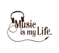 Auriculares de música La música es mi vida Rock Pop Música Amantes Concierto Calcomanías de pared de papel adhesivo 68x96.7cm Removible sin dejar pegamento Café