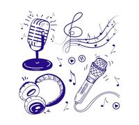 Auriculares de música, micrófono, audio, clave de sol y notas musicales. Pegatinas de tallado fino 54.6x56.4cm Impermeable Azul oscuro