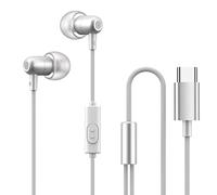 Auriculares Deporte Tooth Mecanografíe a C en oído los Auriculares con Alambre Subwoofer con los Auriculares Vivos del Juego controlados por Alambre del Trigo Auriculares Fuertes (Silver, One Size)