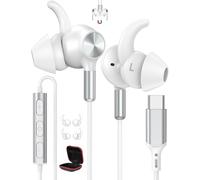Auriculares Deportivos con Cable Tipo C para Samsung A16 A56 A36 S25 HiFi Estéreo Magnético Auriculare USB Tipo C cascos Intra auricular con micrófono para iPhone 16 15 Pixel 9a 8 Mi 15 Running blanco