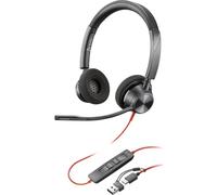 Poly Blackwire 3320 Auriculares Estéreo USB-C Negros + Adaptador de USB-C a USB-A