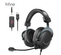 Auriculares FIFINE, conector de 3,5 mm y auriculares USB con sonido envolvente 7,1/contral de volumen/interruptor de silencio para PC/MAC/PS4/PS5 Mixer-H9 Negro