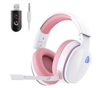 Auriculares Gaming, Auriculares para Juegos de 2,4 GHz para PS5, PC, Mac, Auriculares Inalambricos Bluetooth 5.2, Cascos Auriculares con micrófono cancelación, 3,5 mm Auriculares con Cable, Rosa