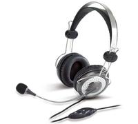 Auriculares Genius HS-04SU con cable, conectividad 3,5 mm, cancelación de ruido, micrófono y uso oficina, plata