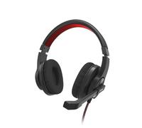 Auriculares Hama HS-USB400 V2 con cable USB-A para oficina y call center, micrófono flexible y control de volumen, negro y rojo