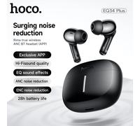 Auriculares HOCO ANC con reducción activa de ruido, inalámbricos por Bluetooth 5,4, con Control por aplicación, sonido EQ, auriculares deportivos HiFi para música, 28H en espera Black