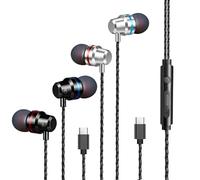 Auriculares in-ear con cable, 2 unidades con micrófono y control de volumen, auriculares con conector estéreo tipo C para iPhone, Samsung, Huawei, XiaoMI, ordenadores portátiles